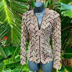 Leopard l leaf suede jacket with gold metallic